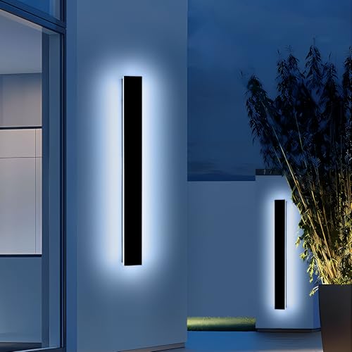 Image of 2 Pack 47.2inch Long Linear Outdoor Wall Light, 6000K Cold White Modern Wall Mounted Sconce, IP65 Waterproof, 42W, Black Exterior Lighting Fixture for Garage, Patio, Porch, Garden