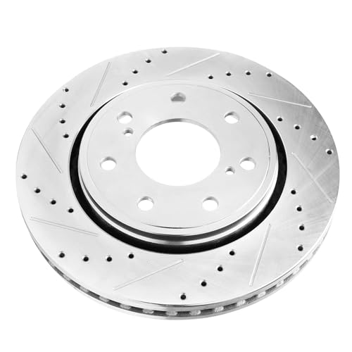 Image of Detroit Axle - Front Brake Kit for 2010 2011 2012 2013 2014 Ford F-150 | 7-Lug Drilled & Slotted Disc Brake Rotors Ceramic Brake Pads Replacement 13.78 inch inch Rotor