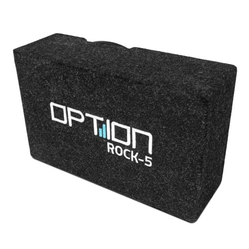 Option Rock-5 Subwoofer - Kompakter 20cm Passiv-Subwoofer im geschlossenen Gehäuse, 200 Watt RMS, 2 Ohm Impedanz, Push-Terminals/Molex-Anschluss, Ferrit-Magnet, Phase umschaltbar (0°/180°)