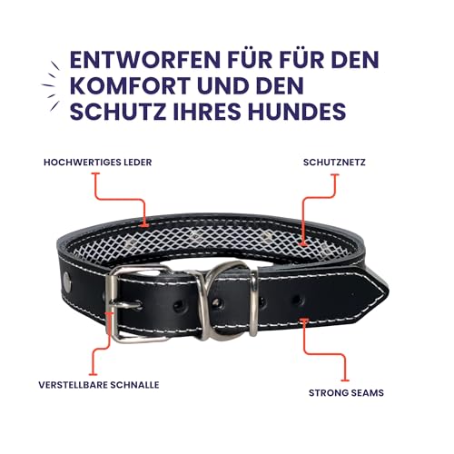TUYNEC - Hundehalsband Leder mit Schutznetz für Flohhalsband Hunde, Hundehalsband das schützt und die Lebensdauer des Zeckenhalsbands für Hunde verlänger