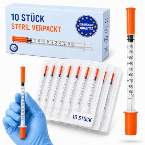 10 Stück 1 ml 30G x 8 mm | 1 ml Spritzen mit fester Nadel steril einzeln verpackt präzise Skala für Flüssigkeitsdosierung Laborbedarf