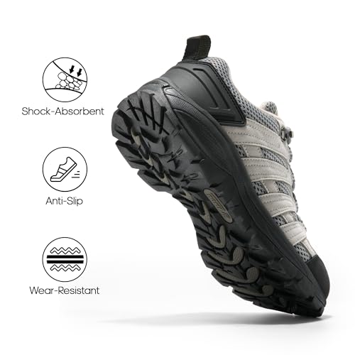 NORTIV 8 Women's Hiking Shoes Lightweight Breathable Mesh Walking Sneakers Outdoor Work Shoes,Size 5.5,Grey/Light Blue-Pu,SNHS222W