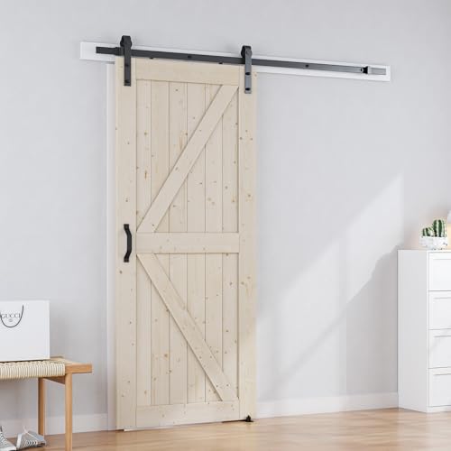 36 x 84 in Paneled Solid Wood Unfinished Barn Door with Installation Hardware Kit