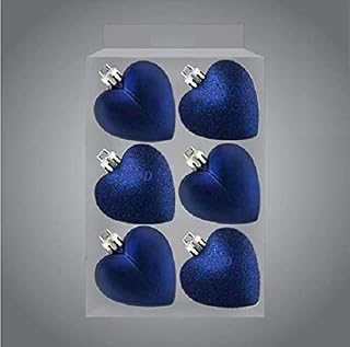 Davies 6 BLUE Heart Shaped Bauble Hearts Christmas Ornament Hanging Tree Decorations