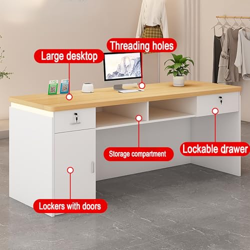 Empfangstresen, Kassentheke, Büroschranktisch mit Schubladen, Empfangstresen mit versteckter LED-Beleuchtung, geräumiger Empfangstresen, eleganter Tresen für Büro, Empfang oder Wartebereiche
