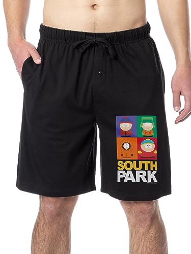 South Park Mens' Square Print Stan Kyle Cartman Kenny Sleep Pajama Shorts for Adults