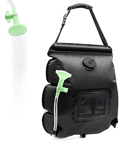 LFSEMINI Solar Shower Bag, 5 gallons/20L Camping Shower Bag, Portable Shower Bag with Removable Hose and On-Off Switchable Shower Head for Camping Beach Swimming Outdoor Traveling Hiking (Black)