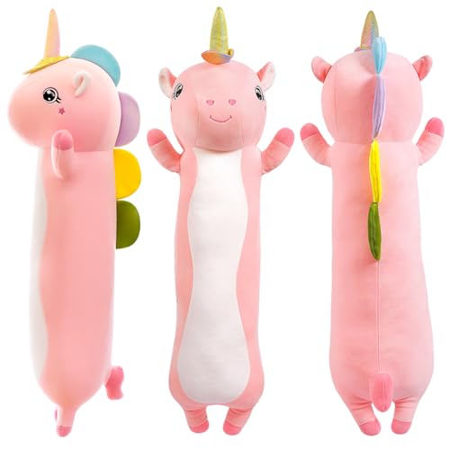 SNOWOLF 35.4Inch Unicorn Plush Pillow Long Soft Unicorn Body Pillow Big Unicorn Stuffed Animal Toys Cute Large Hugging Pillow Kawaii Toy for Kids Girls Birthday Valentine (Pink, 90cm/35.4Inch)