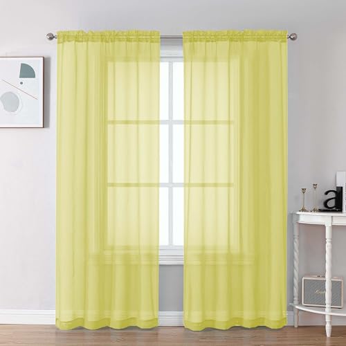 Image of Chyhomenyc Lemon Sheer Curtains 84 Inches Long 2 Panels Set, Light Filtering Soft Airy Window Curtains, Rod Pocket for Living Room Bedroom Window Drapes, 42Wx84L Inch, 2PCS