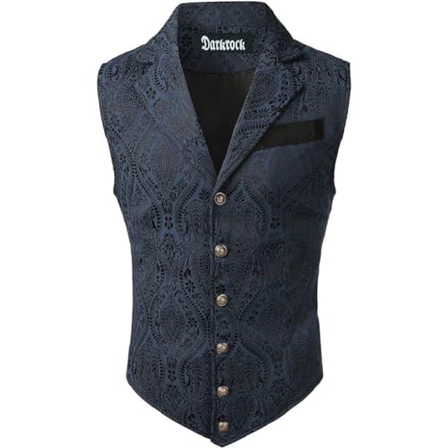 Darkrock Gothic Rock Victorian Steampunk Edwardian Western Brocade Gothic Navy Color Mens Suit Vest Waistcoat/Men Vest2