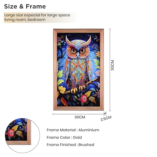 Image of Amazon Brand - Umi Framed Wall Painting, Colourful Owl with Crystal Diamonds For Wall Decoration Esthetic Wall Hanging Painting For Living Room Bedroom Housewarming Gift Office - 30x50cm