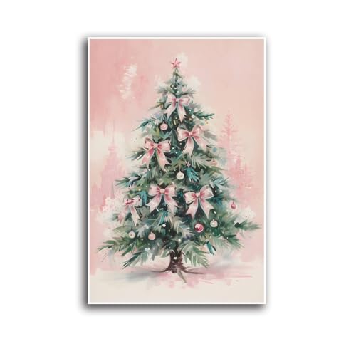 Canvas wall Hanging Coquette christmas pink tree art print holiday