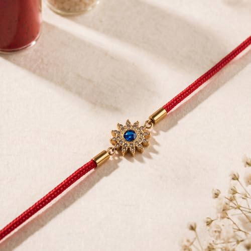 Image of PALMONAS Demifine 18K Gold Plated Evil Eye Rakhi for Brother - Waterproof & Anti-Tarnish Designer Rakhi for Men | Premium Raksha Bandhan Rakhee with Roli Chawal