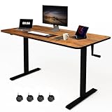 Whole Piece Manual Standing Desk Adjustable Height with Lockable Casters- Hand Crank Stand up Desk with Wheels, Mobile Sit to Stand Workstation with Handle