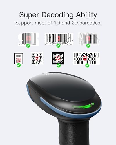 Image of Inateck 2D Barcode Scanner with Intelligent Stand, Wireless QR Code Scanner, Handheld Scanner with APP and SDK, 2D Imager with 2600mAh Battery, BCST-35 Blue