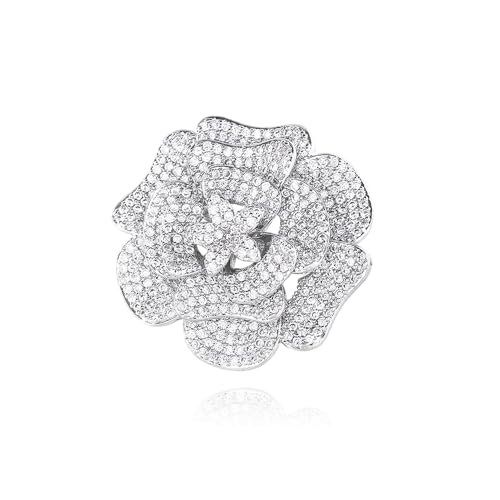 NewZenro Flower Cubic Zirconia Adjustable Open Ring for Women Dainty Silver Plated Layered 3D Sparkly Crystal Floral Statement Finger Band Rings Fashion Engagement Jewelry Comfort Fit