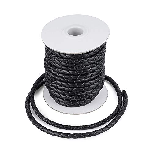 Beadthoven 10 Yards 5-6Mm Black Round Folded Bolo Braided Imitation Leather Beading Cord Rope Necklace Chain Pu Leather For Diy Handmade Necklace Bracelet Jewelry Making Crafts Findings #TOP2