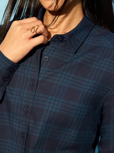 Chemise à carreaux imprimé géométrique diamants bleus manches longues