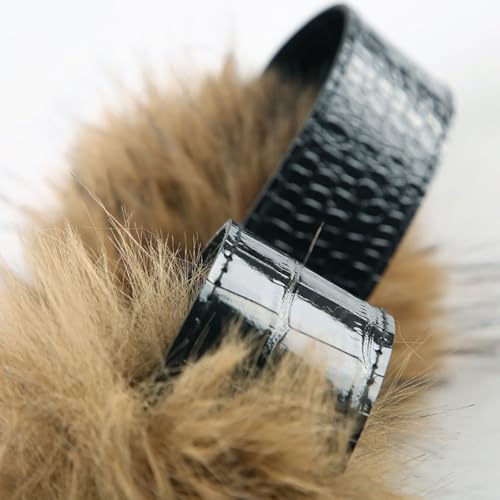 Punk Faux Fur Belt with Metal Clasp Warm Fluffy PU Leather Waistband Furry Hip Hop Waist Accessories for Women Girls Overcoat Dress Sweater Pants, Brown3