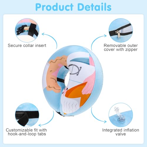 Image of BEAUTYZOO Inflatable Dog Cone Collar Alternative After Surgery, Soft Donut Recovery E-Collar for Large & XL Dogs Girls Boys, Adjustable Pet Neck Cone to Stop Licking Wounds, Light Blue L
