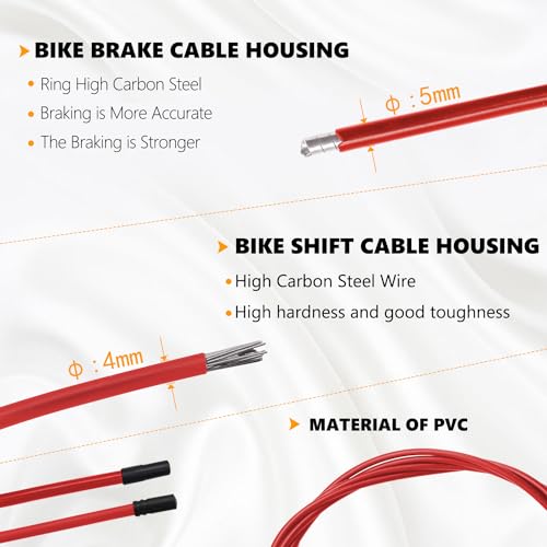 mankk Universal Bicycle Brake Cable and Shift Cable,Bicycle Shift Derailleur Cable & Brake Cable Housing Kit with Brake Cable End Caps and O-Rings for Mountain and Road Bicycle M-124-R - Thumbnail 7