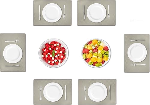 Image of Amazon Brand - Umi PVC Vinyl Foam Design Placemat STPG127 | Heat Resistant, Wipe Clean, Anti-Skid Table Mats for Dining Table, Kitchen & Home Decor (30x45 CM Grey Set of 6)