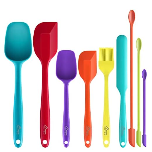 HOTEC Silicone Spatula Set Kitchen Utensils for Baking Cooking Mixing Heat Resistant Non Stick Cookware Food Grade BPA Free Dishwasher Safe (Multi-Color) Set of 9