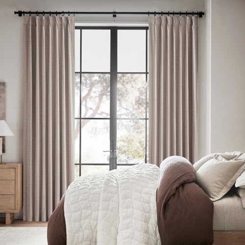Image of Extra Long 132 Inches Blackout Curtains for High Ceiling Living Room Large Window Pinch Pleated Tall Drapes Noise Cancelling Thermal Light Blocking Farmhouse Luxury(40 inchWx132 inchx2 Panels Linen)