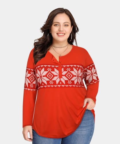 Image of CARCOS Plus Size Tops for Women Long Sleeve Fall Tunic Color Block Camo /Plaid /Leopard /Fall Blouse Crewneck Tshirt XL-5XL