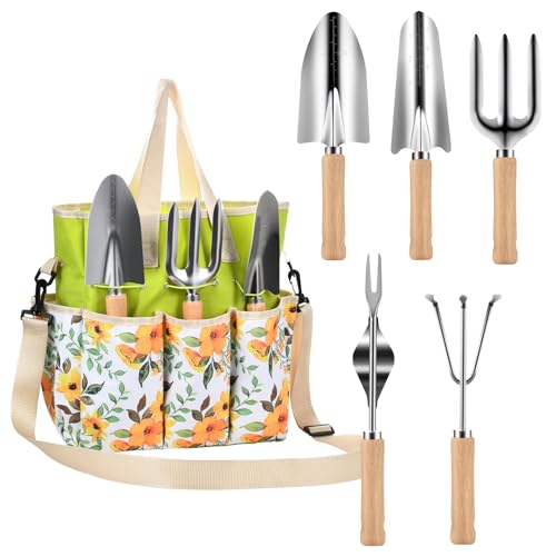 Gardening Tools Set, Gardening Gifts for Men Fathers Day, Heavy Duty Garden Hand Tools with Crossbody Garden Tote Bag, Rust-Proof Garden Tools for Yard Work Planting
