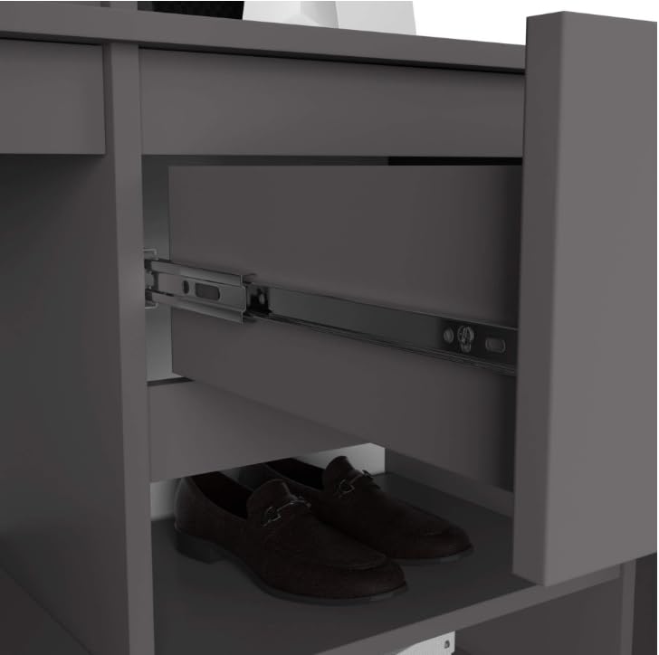 BDW Entro Set di Guardaroba da Ingresso con Armadietto a Specchio, 95 x 183 x 35 cm, Scarpiera, Appendiabiti, Sala, (Grigio)