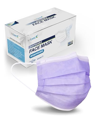 [Heywood] FriCARE Made in USA ECOGUARD Adult ASTM Level 3 Disposable Face Masks, 3 Ply Protection Breathable 50 Pack Elastic Ear