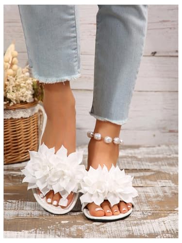 GORGLITTER Women's Flower Sandals 3D Floral Open Toe Cute Flat Slippers Dressy Summer Beach Slides 20252