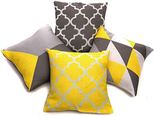 TIDWIACE Gelb-Grau Kissenbezug Baumwolle und Leinen Home Deko - Akzent Throw Kissenbezüge Fall Kissenbezüge für Outdoor Couch Wohnzimmer Sofa Bett mit unsichtbarem Reißverschluss 45x45cm 4 Stück Cover