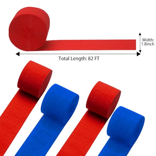 GCB 4 rolos de papel crepe vermelho, pacote de 100 m de serpentinas azuis de festa para decorações d