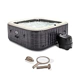 Intex PureSpa Plus Greystone Inflatable Square Outdoor Hot Tub Spa, 94 x 28 with PureSpa Maintenance Accessory Brush, Skimmer, and Scrubber Kit