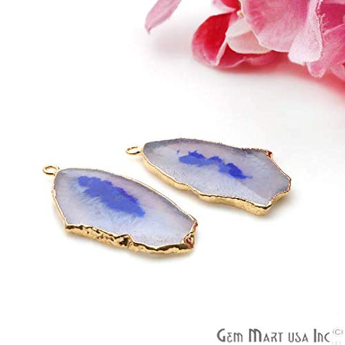 Agate Slice Earring Supplies, DIY Blue Geode Earring, Gold Electroplated, Boho Gemstone Earring, Earring Making Connector (DPER-91122)