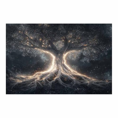 Tableau arbre de vie blanc 50x70cm sans cadre pour decoration murale salon