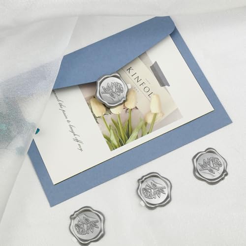 50 Pcs Silvery Wax Seal Stickers - Rose Style, Self Adhesive Wax Seal for Wedding Invitation, Easy Use Good Adhesion, Silvery Rose Envelope Stickers Perfect for Invitation or Seating Chart