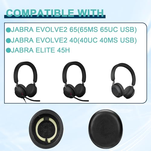 Almohadillas de repuesto para auriculares Jabra Evolve2 65 (65MS 65UC USB) / Evolve2 40 (40UC 40MS USB) / Elite 45h, cojines para orejas, fundas para auriculares (Negro) miniatura 3