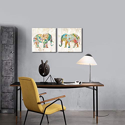 Dekhome 2 Panels Elephant Canvas Wall Art Boho Paisley Elephant Prints Colorful Animal Pictures Abstract Wildlife Artwork For Bedroom Living Room Decor Framed Ready To Hang #TOP2