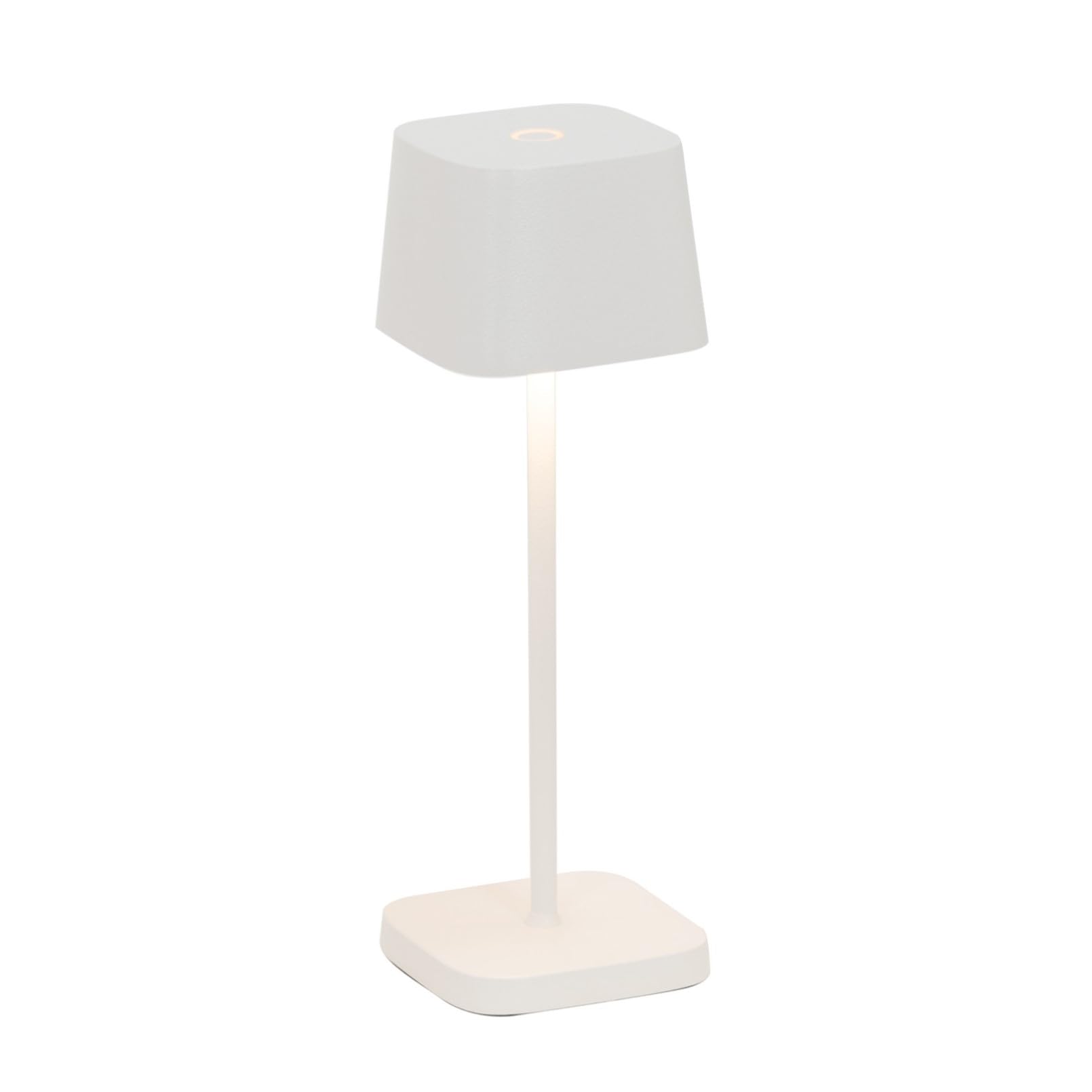 Zafferano, Lampada Ofelia Micro, Lampada da Tavolo Ricaricabile e Senza Fili con Controllo Touch, Adatta per Salotto ed Esterni, Dimmer, 2200-3000 K, Altezza 20 cm, Colore Bianco