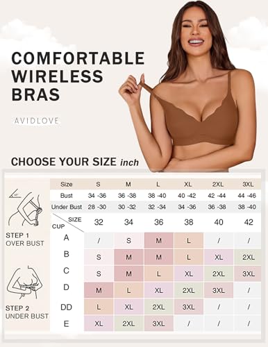 Image of Avidlove Bras for Women No Underwire Seamless Push Up Bra Wireless Soft Bralettes Scalloped Full Coverage Everyday Bra