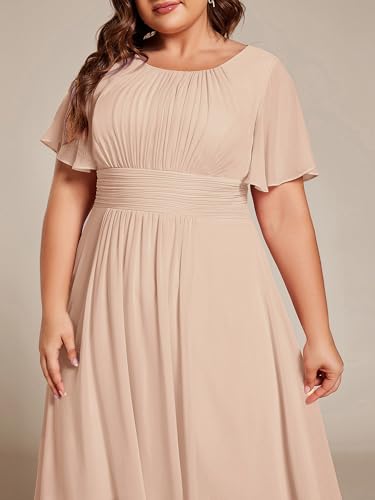 Image of Ever-Pretty Women's Plus Size Formal Wedding Guest Dresses for Curvy Women A Line Chiffon Midi High Low Cocktail Dress