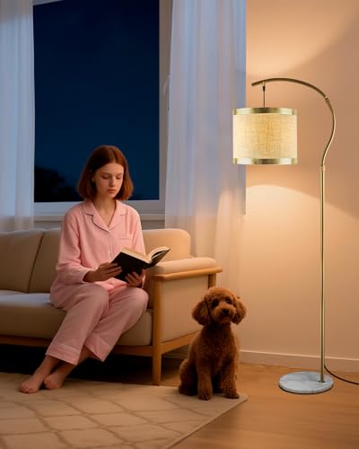 Image of Lightdot 64.9IN Gold Arc Floor Lamp, Modern Floor Lamps for for Wedding /Party, Standing Lamp with Linen Shade, Tall Floor Lamp Living Room /Bedroom (Bulbs Included)