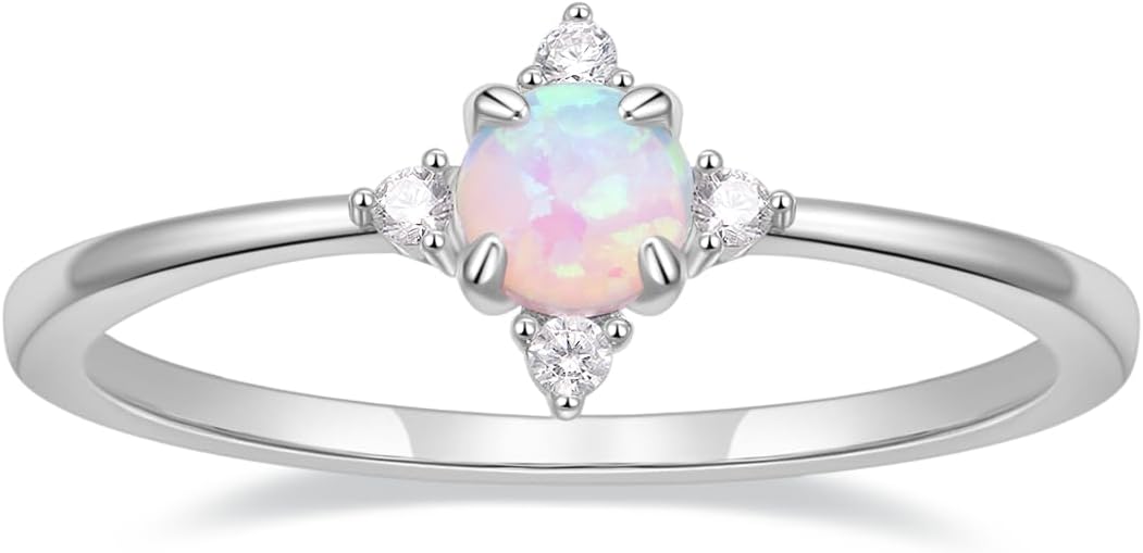 SHINYSO 14K Gold Plated Wedding Band for Women Thin Stackable Rings Opal Dainty Cubic Zirconia CZ Promise Engagement Ring Size 4-10