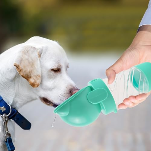 Image of Dog Water Bottle Portable,Leak Proof Puppy Water Bottle Dispenser with Food Container,Lightweight Travel Water Bowl for Dogs Outdoor Walking Travel Hiking(19 OZ,Green)