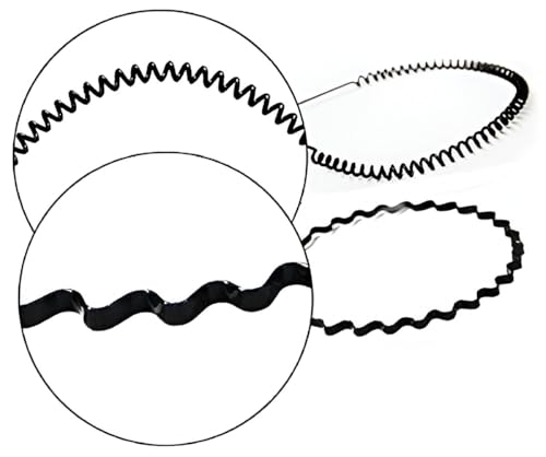 Image of Pack of 4 Unisex Black Metal Wavy, Spring Zigzag, and Plastic Double Layer Twist Plait Hairbands for Daily Use - Stylish and Comfortable Headbands for Men, Women, Boys, and Girls