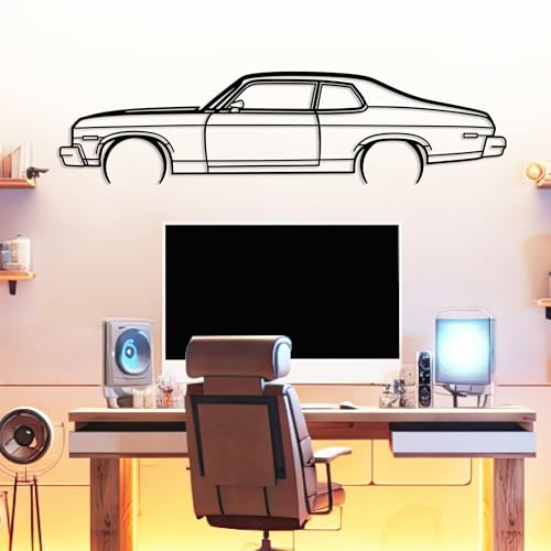 Nova 1974 Model Silhouette Metal Car Wall Art, Sports Car, Automotive Silhouette Line Decoration, Minimalist Sculpture for Garage, Man Cave, Indoor Outdoor Wall Decor, Gift for Boyfriend, Car Lovers (Black - 20 x 5” / 50 x 112cm)