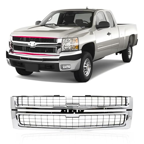 CarPartsDepot Front Grille Chrome Shell with Black Insert Grill w/o Emblem Compatible With 2007-2010 Chevy Silverado 2500 HD 3500 HD 25825521 GM1200608